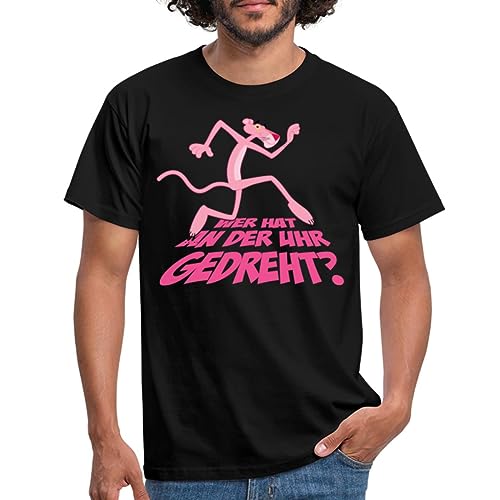 Spreadshirt Pink Panther Wer hat an der Uhr gedreht? Lustiger Spruch Männer T-Shirt, 3XL, Schwarz von Spreadshirt