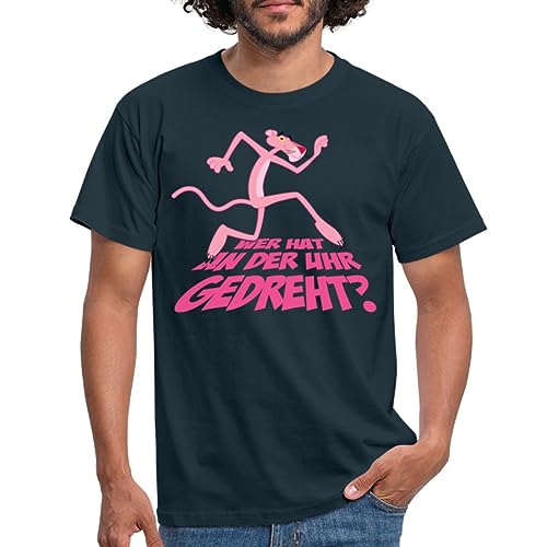 Spreadshirt Pink Panther Wer hat an der Uhr gedreht? Lustiger Spruch Männer T-Shirt, L, Navy von Spreadshirt