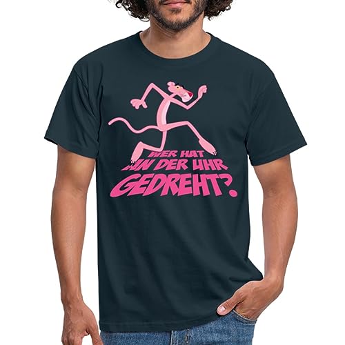 Spreadshirt Pink Panther Wer hat an der Uhr gedreht? Lustiger Spruch Männer T-Shirt, XL, Navy von Spreadshirt