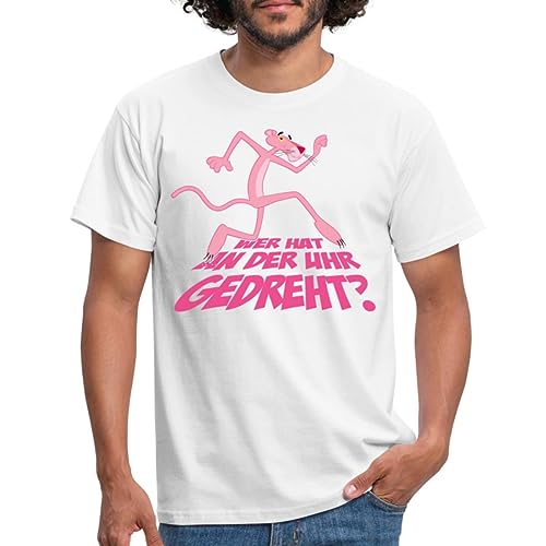 Spreadshirt Pink Panther Wer hat an der Uhr gedreht? Lustiger Spruch Männer T-Shirt, XL, weiß von Spreadshirt