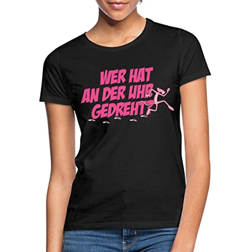Spreadshirt Pink Panther Wer hat an der Uhr gedreht? Frauen T-Shirt, M, Schwarz von Spreadshirt