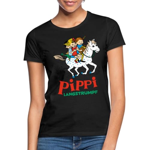 Spreadshirt Pippi Langstrumpf Ausritt Mit Annika Und Tommy Frauen T-Shirt, L, Schwarz von Spreadshirt