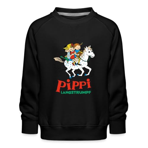 Spreadshirt Pippi Langstrumpf Ausritt Mit Annika Und Tommy Kinder Premium Pullover, 98/104 (3-4 Jahre), Schwarz von Spreadshirt