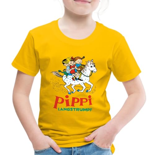 Spreadshirt Pippi Langstrumpf Ausritt Mit Annika Und Tommy Kinder Premium T-Shirt, 98/104 (2 Jahre), Sonnengelb von Spreadshirt