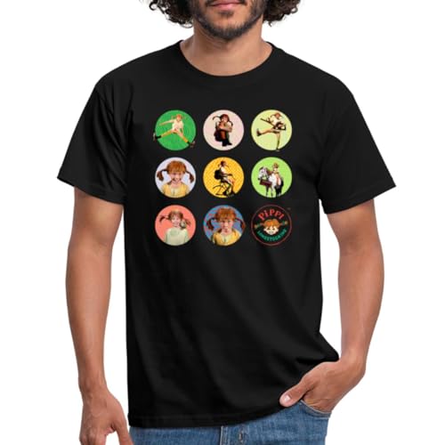 Spreadshirt Pippi Langstrumpf Bilder Von Pippi In Kreisen Männer T-Shirt, XXL, Schwarz von Spreadshirt