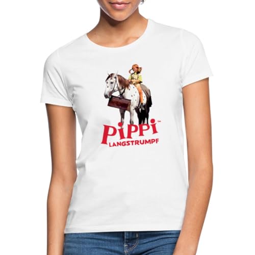 Spreadshirt Pippi Langstrumpf Pippi Reitet Auf Kleiner Onkel Frauen T-Shirt, L, weiß von Spreadshirt