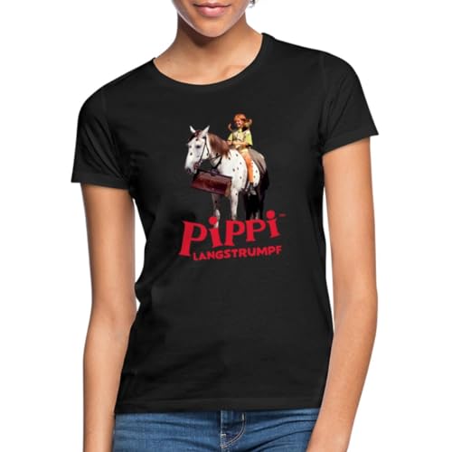 Spreadshirt Pippi Langstrumpf Pippi Reitet Auf Kleiner Onkel Frauen T-Shirt, M, Schwarz von Spreadshirt