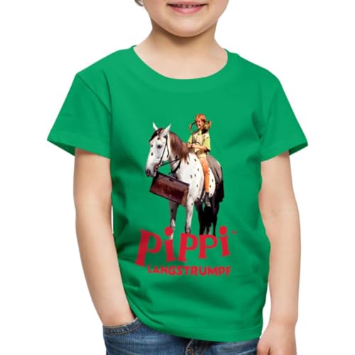 Spreadshirt Pippi Langstrumpf Pippi Reitet Auf Kleiner Onkel Kinder Premium T-Shirt, 110/116 (4 Jahre), Kelly Green von Spreadshirt