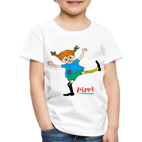 Spreadshirt Pippi Langstrumpf Pippi Tanzt Wie Es Ihr Gefällt Kinder Premium T-Shirt, 134/140 (8 Jahre), Weiß von Spreadshirt
