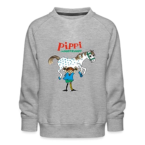 Spreadshirt Pippi Langstrumpf Pippi hebt Kleiner Onkel Kinder Premium Pullover, 152/164 (12-14 Jahre), Grau meliert von Spreadshirt