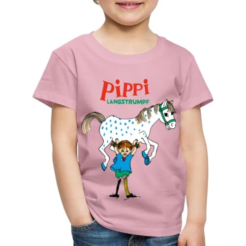 Spreadshirt Pippi Langstrumpf Pippi hebt Kleiner Onkel Kinder Premium T-Shirt, 122/128 (6 Jahre), Hellrosa von Spreadshirt