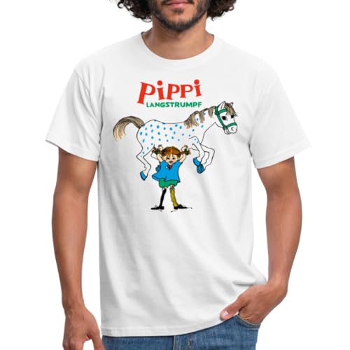 Spreadshirt Pippi Langstrumpf Pippi hebt Kleiner Onkel Männer T-Shirt, S, weiß von Spreadshirt