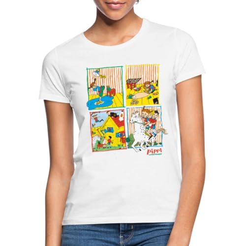 Spreadshirt Pippi Langstrumpf Und Ihre Freunde Kacheln Frauen T-Shirt, M, weiß von Spreadshirt