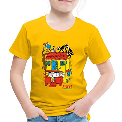 Spreadshirt Pippi Langstrumpf Villa Kunterbunt Kinder Premium T-Shirt, 134/140 (8 Jahre), Sonnengelb von Spreadshirt