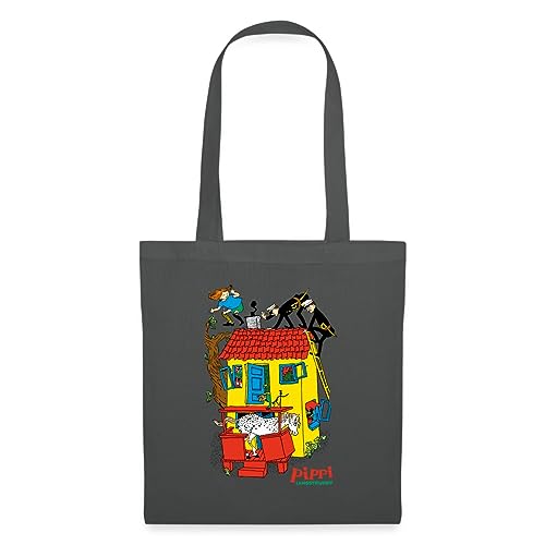 Spreadshirt Pippi Langstrumpf Villa Kunterbunt Stoffbeutel, One size, Graphite von Spreadshirt