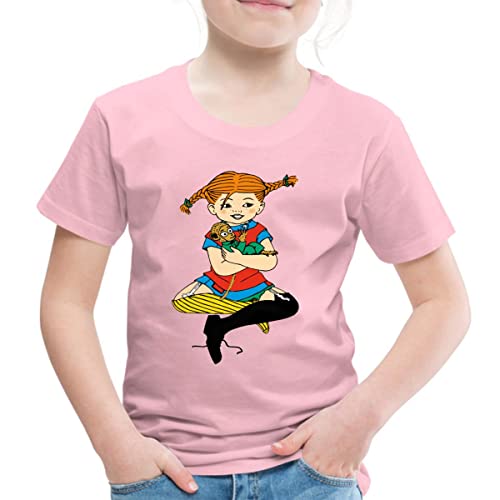 Spreadshirt Pippi Langstrumpf Zusammen Mit Herr Nilsson Kinder Premium T-Shirt, 98/104 (2 Jahre), Hellrosa von Spreadshirt