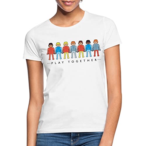 Spreadshirt Playmobil Figuren Play Together Frauen T-Shirt, XL, weiß von Spreadshirt