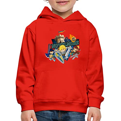 Spreadshirt Playmobil Novelmore Gwynn, Arwynn, Dario Da Vanci Kinder Premium Hoodie, 98/104 (3-4 Jahre), Rot von Spreadshirt