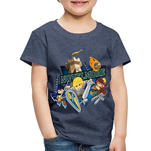 Spreadshirt Playmobil Novelmore Gwynn, Arwynn, Dario Da Vanci Kinder Premium T-Shirt, 122/128 (6 Jahre), Blau meliert von Spreadshirt