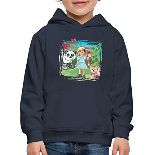 Spreadshirt Playmobil Wiltopia Liv Mit Papagei Und Pandas Kinder Premium Hoodie, 152/164 (12-14 Jahre), Navy von Spreadshirt