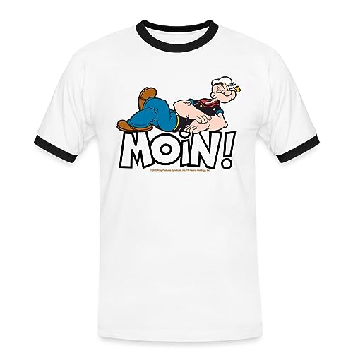 Spreadshirt Popeye Faulenzen Mit Schrift Moin! Männer Kontrast T-Shirt, XXL, Weiß/Schwarz von Spreadshirt