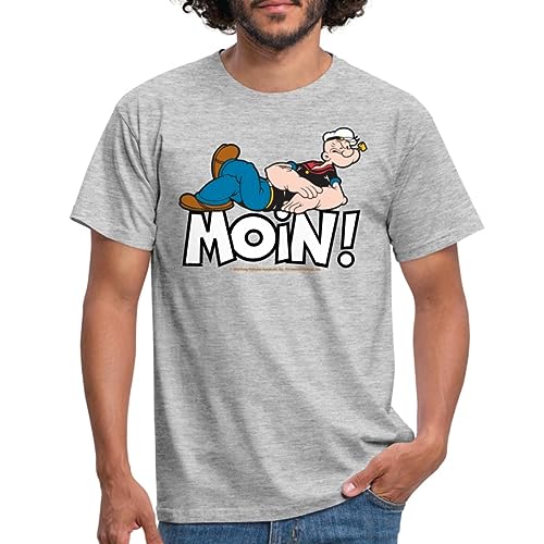 Spreadshirt Popeye Faulenzen Mit Schrift Moin! Männer T-Shirt, XL, Grau meliert von Spreadshirt