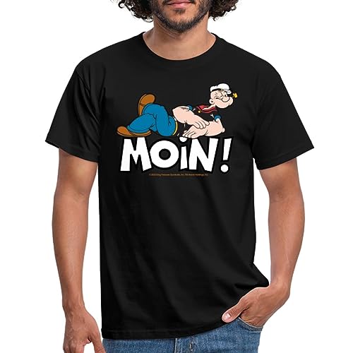 Spreadshirt Popeye Faulenzen Mit Schrift Moin! Männer T-Shirt, XL, Schwarz von Spreadshirt