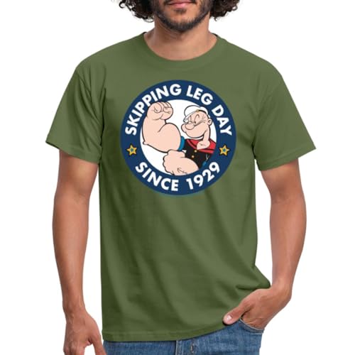 Spreadshirt Popeye Skipping Leg Day Since 1929 Männer T-Shirt, XL, Militärgrün von Spreadshirt