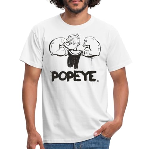 Spreadshirt Popeye Stirnrunzelnd Muskeln Anspannen Männer T-Shirt, M, weiß von Spreadshirt