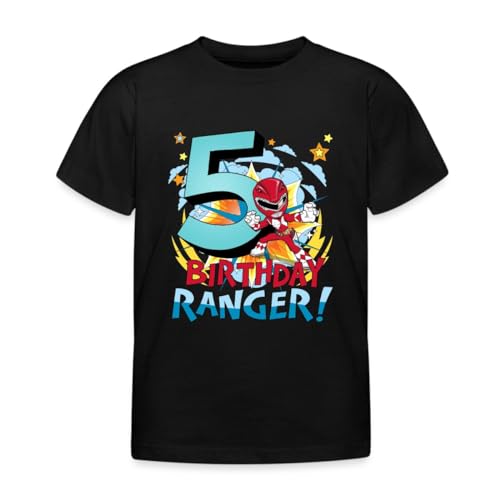 Spreadshirt Power Rangers Geburtstag 5. Jahre Kinder T-Shirt, 122/128 (7-8 Jahre), Schwarz von Spreadshirt