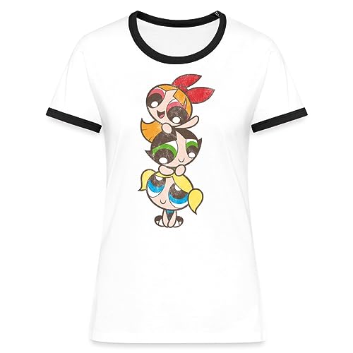 Spreadshirt Powerpuff Girls Mädchenturm Frauen Kontrast T-Shirt, M, Weiß/Schwarz von Spreadshirt