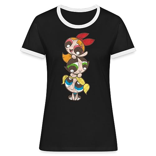 Spreadshirt Powerpuff Girls Mädchenturm Frauen Kontrast T-Shirt, XL, Schwarz/Weiß von Spreadshirt