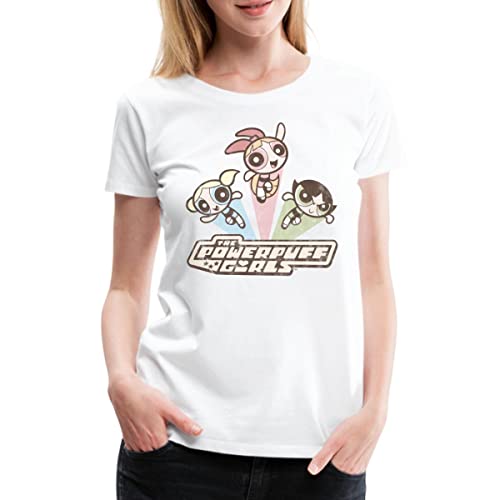 Spreadshirt Powerpuff Girls Retro Used Look Vintage Frauen Premium T-Shirt, S, weiß von Spreadshirt