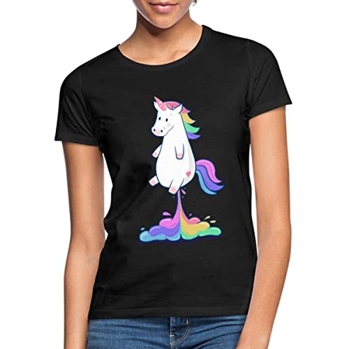 Spreadshirt Pupsendes Regenbogen Einhorn Unicorn Witzig Frauen T-Shirt, L, Schwarz von Spreadshirt