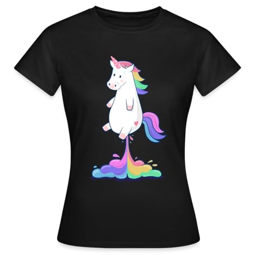 Spreadshirt Pupsendes Regenbogen Einhorn Unicorn Witzig Frauen T-Shirt, L, Schwarz von Spreadshirt