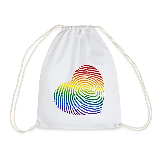 Spreadshirt Regenbogen Herz Fingerabdruck LGBT Turnbeutel, One size, weiß von Spreadshirt