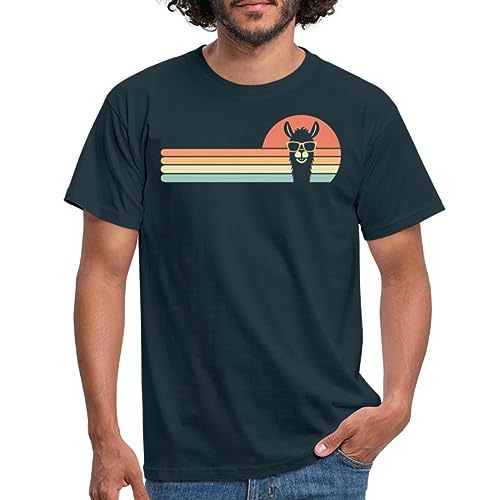 Spreadshirt Retro Lama Mit Sonnenbrille Vintage Look Männer T-Shirt, L, Navy von Spreadshirt