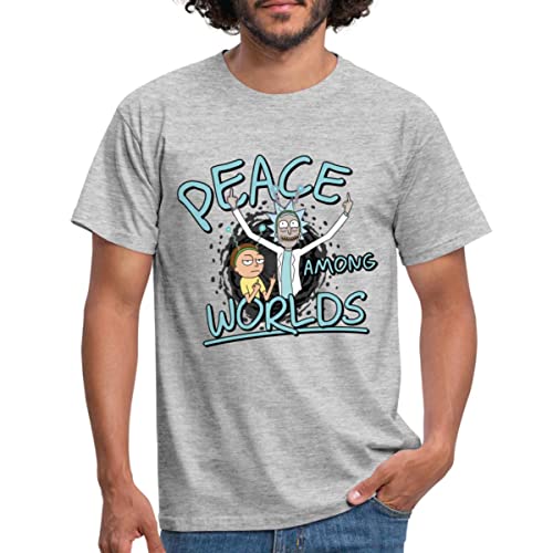 Spreadshirt Rick & Morty Peace Among Worlds Männer T-Shirt, 4XL, Grau meliert von Spreadshirt