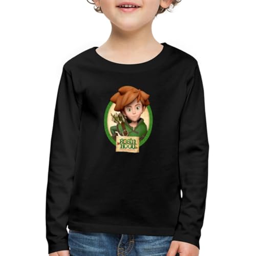 Spreadshirt Robin Hood Schlitzohr Von Sherwood Porträt Kinder Premium Bio Langarmshirt, 134/140 (8 Jahre), Schwarz von Spreadshirt