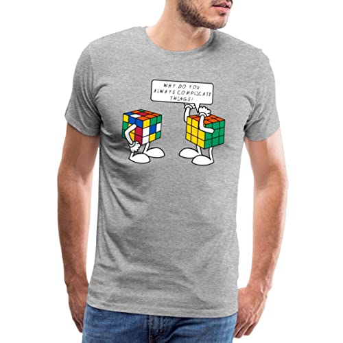 Spreadshirt Rubik's Cube Zauberwürfel Comic Lustiger Spruch Witz Lustig Männer Premium T-Shirt, L, Grau meliert von Spreadshirt