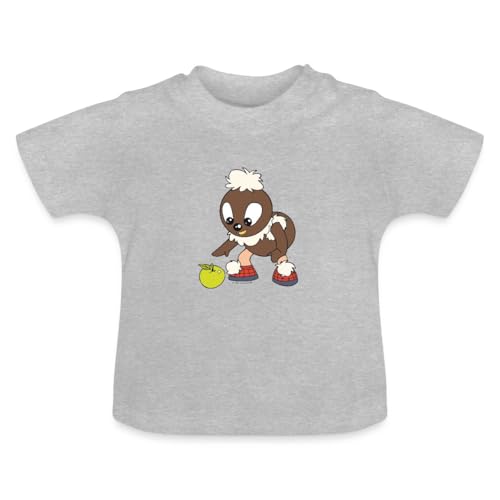 Spreadshirt Sandmännchen Pittiplatsch Findet Leckeren Apfel Baby Bio-T-Shirt mit Rundhals, 18-24 Monate, Grau meliert von Spreadshirt