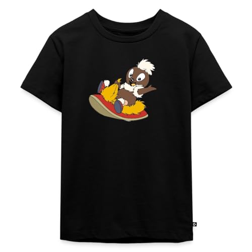 Spreadshirt Sandmännchen Pittiplatsch Fliegt Auf Pantoffel Kinder Premium T-Shirt, 122/128 (6 Jahre), Schwarz von Spreadshirt