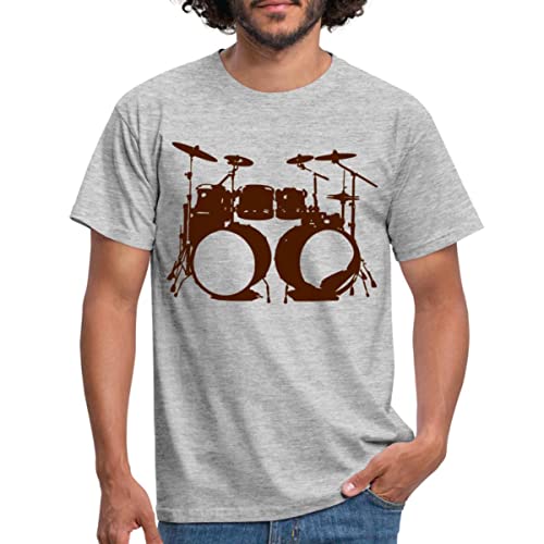 Spreadshirt Schlagzeug, Drums, Drummer, Schlagzeuger, Musik, Instrument, Double bass Männer T-Shirt, L, Grau meliert von Spreadshirt