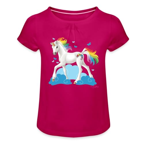 Spreadshirt Schleich Bayala Regenbogeneinhorn Mädchen T-Shirt mit Raffungen, 10 Jahre, Fuchsia von Spreadshirt