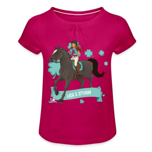 Spreadshirt Schleich Horse Club Lisa & Storm reiten aus Mädchen T-Shirt mit Raffungen, 6 Jahre, Fuchsia von Spreadshirt