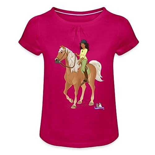 Spreadshirt Schleich Horse Club Sarah posiert auf Mystery Mädchen T-Shirt mit Raffungen, 10 Jahre, Fuchsia von Spreadshirt