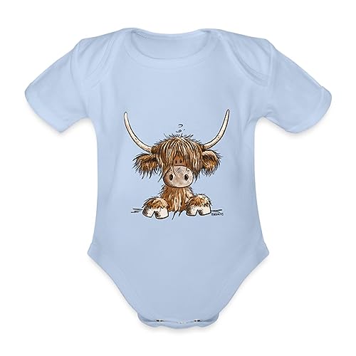 Spreadshirt Schottisches Hochlandrind Comic Baby Bio-Kurzarm-Body, 56 (0-1 M.), Sky von Spreadshirt