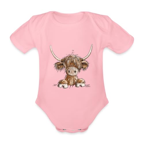 Spreadshirt Schottisches Hochlandrind Comic Baby Bio-Kurzarm-Body, 68 (3-6 M.), Hellrosa von Spreadshirt