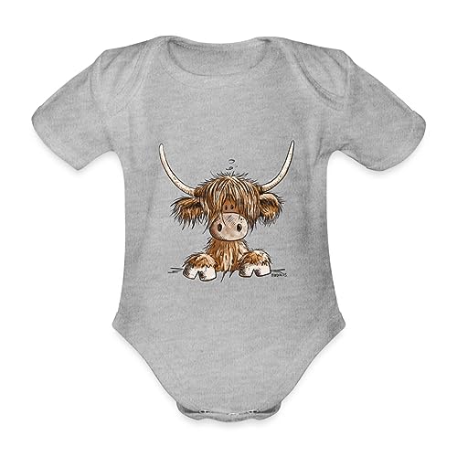 Spreadshirt Schottisches Hochlandrind Comic Baby Bio-Kurzarm-Body, 56 (0-1 M.), Grau meliert von Spreadshirt