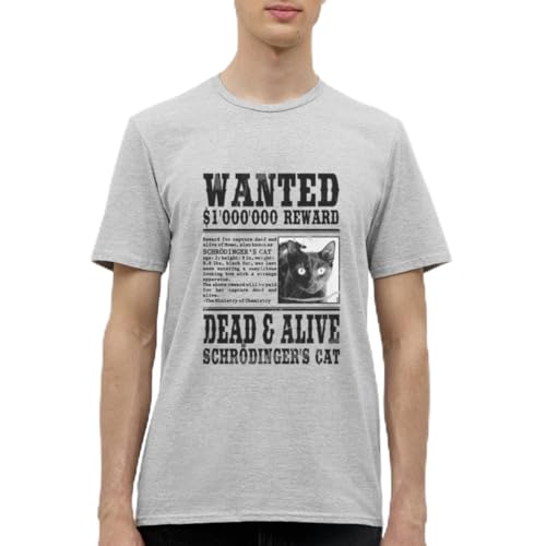 Spreadshirt Schrödinger's Cat Katze Momo Wanted Dead Alive Männer T-Shirt, M, Grau meliert von Spreadshirt